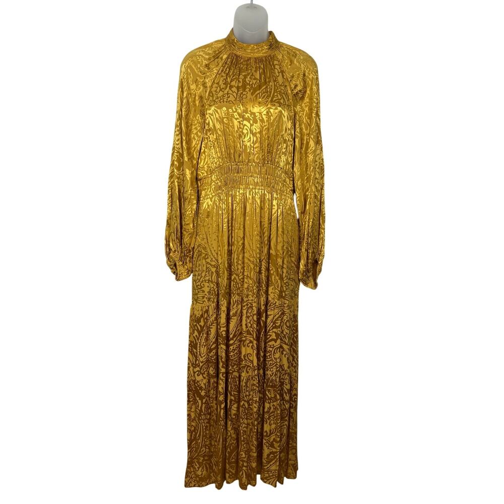 By Anthropologie The Somerset Long-Sleeve Maxi Dress Mock-Neck Gold Size M $178 - Picture 4 of 13